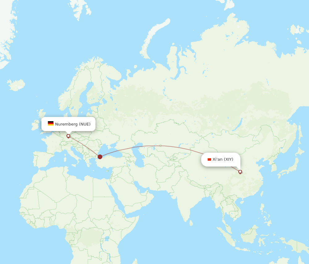 NUE-XIY flight routes