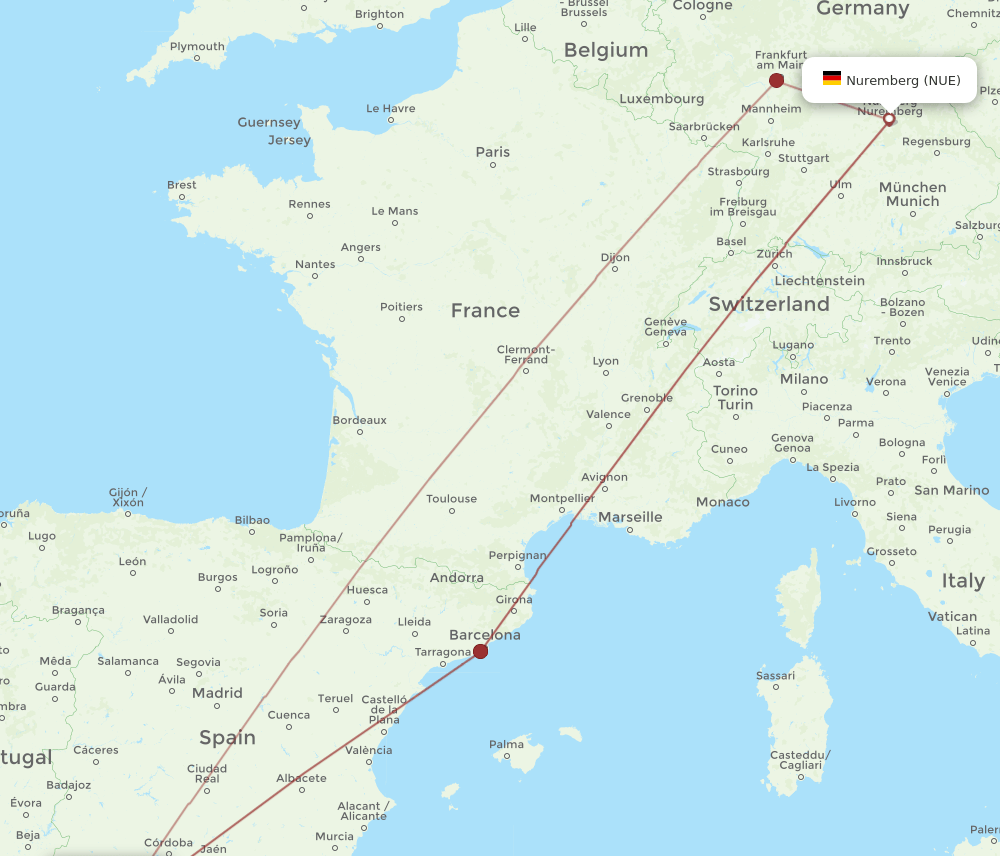 NUE-XRY flight routes