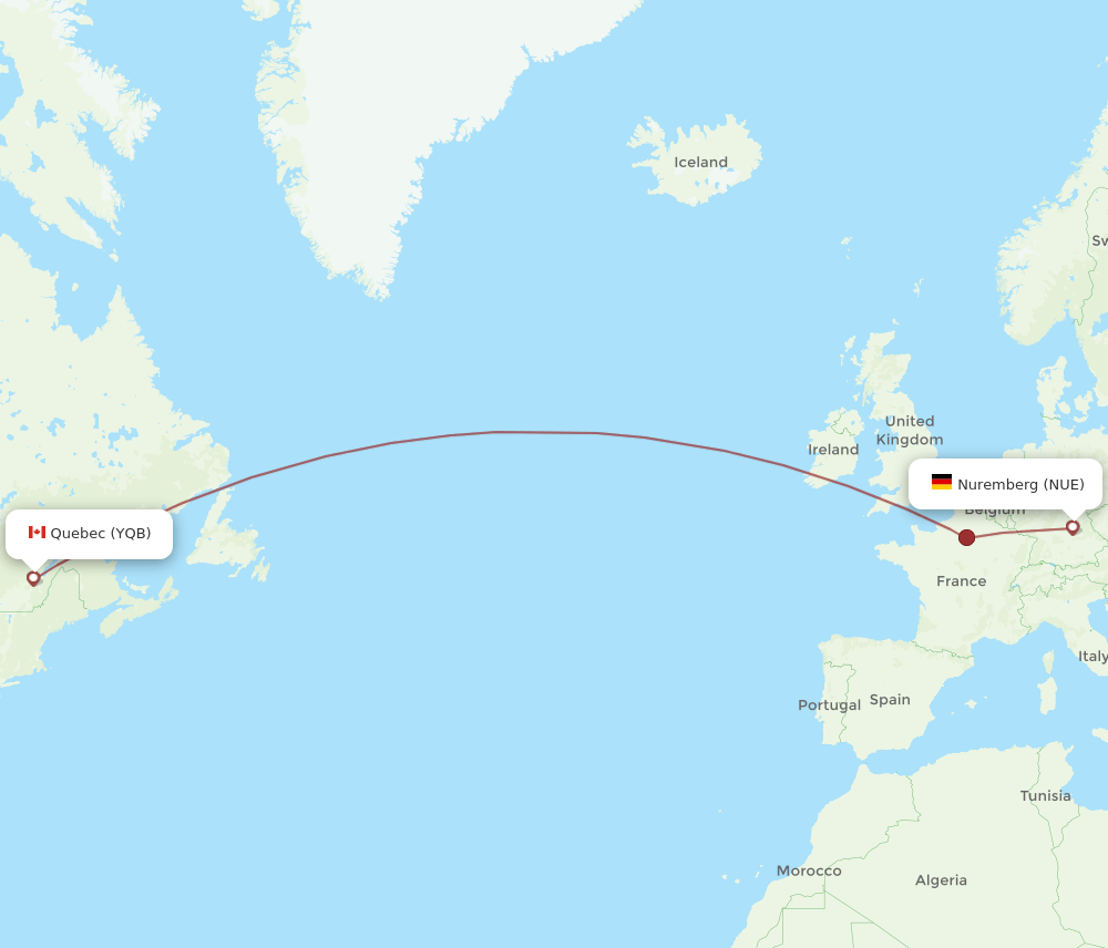 NUE-YQB flight routes