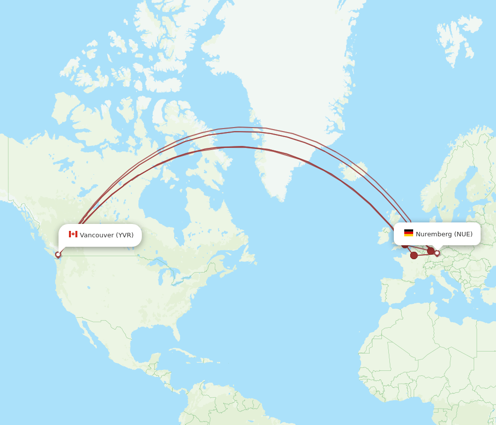 NUE-YVR flight routes