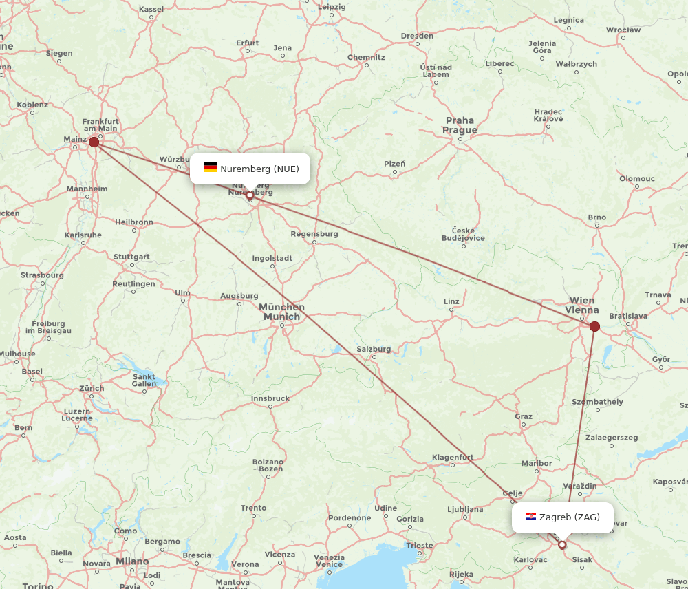 NUE-ZAG flight routes