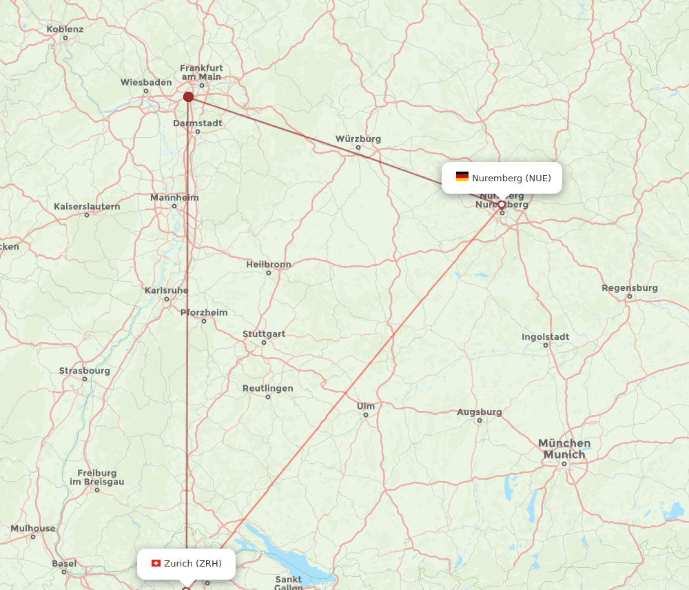 NUE to ZRH flights and routes map