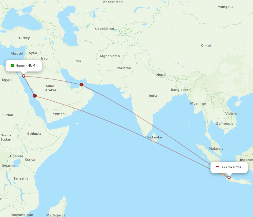 NUM to CGK flights and routes map