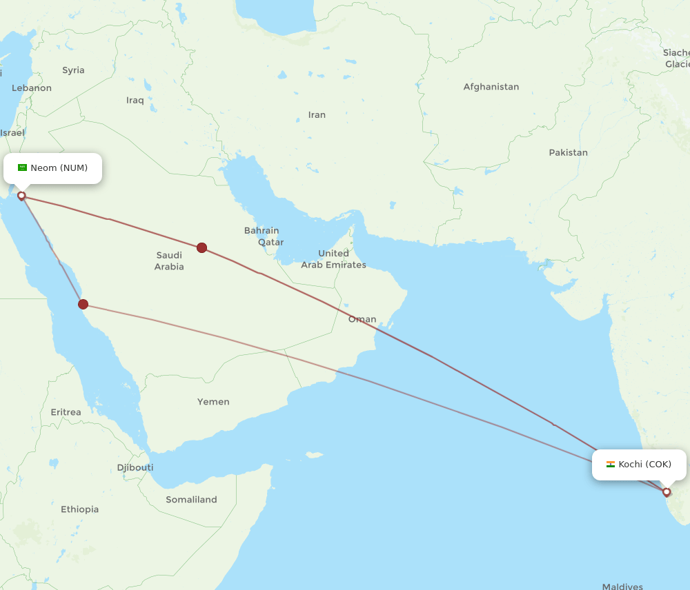 NUM-COK flight routes
