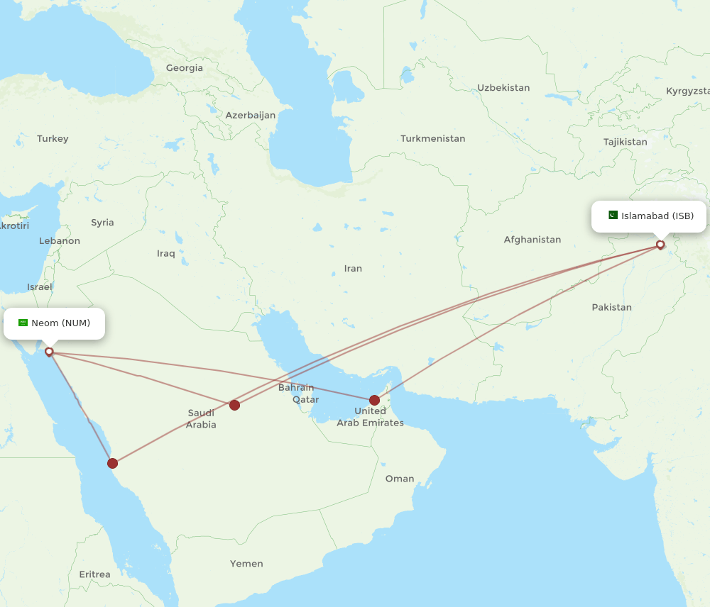 NUM to ISB flights and routes map