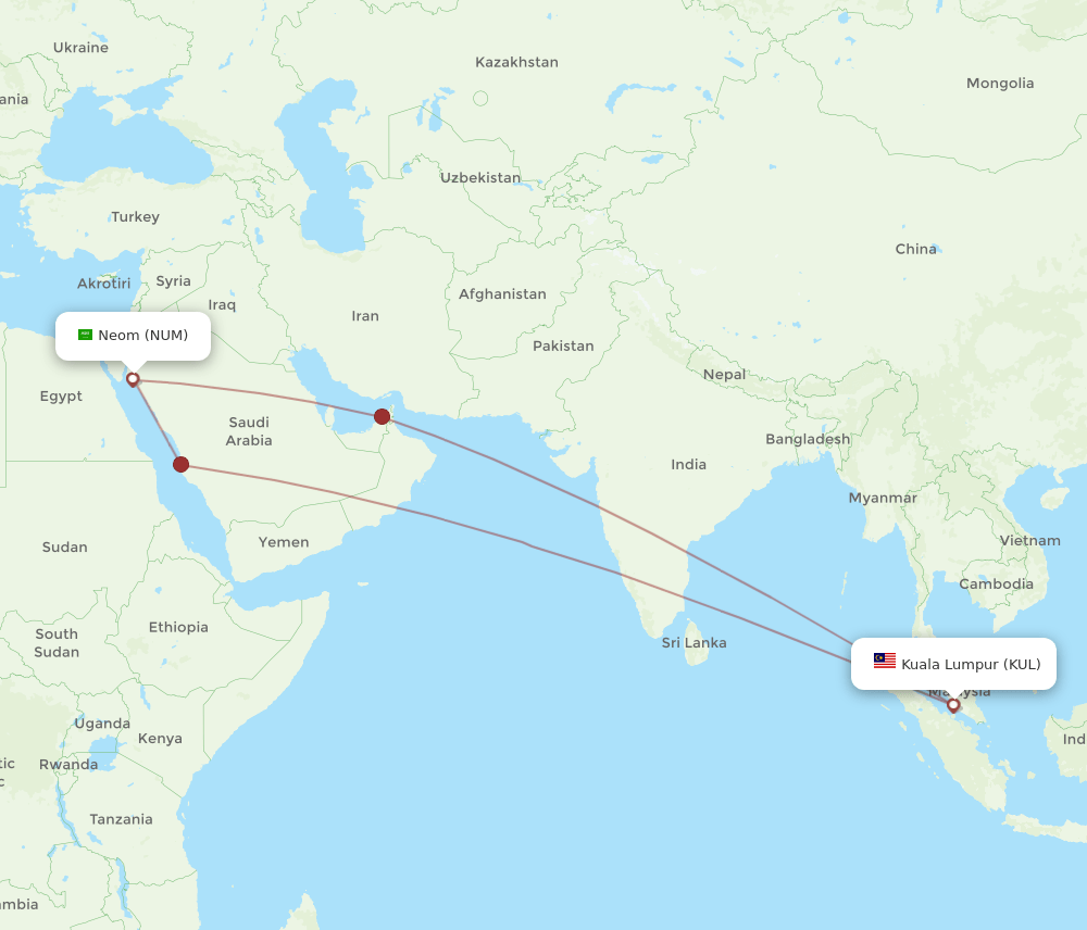 NUM to KUL flights and routes map