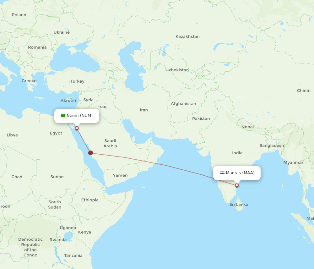 NUM to MAA flights and routes map