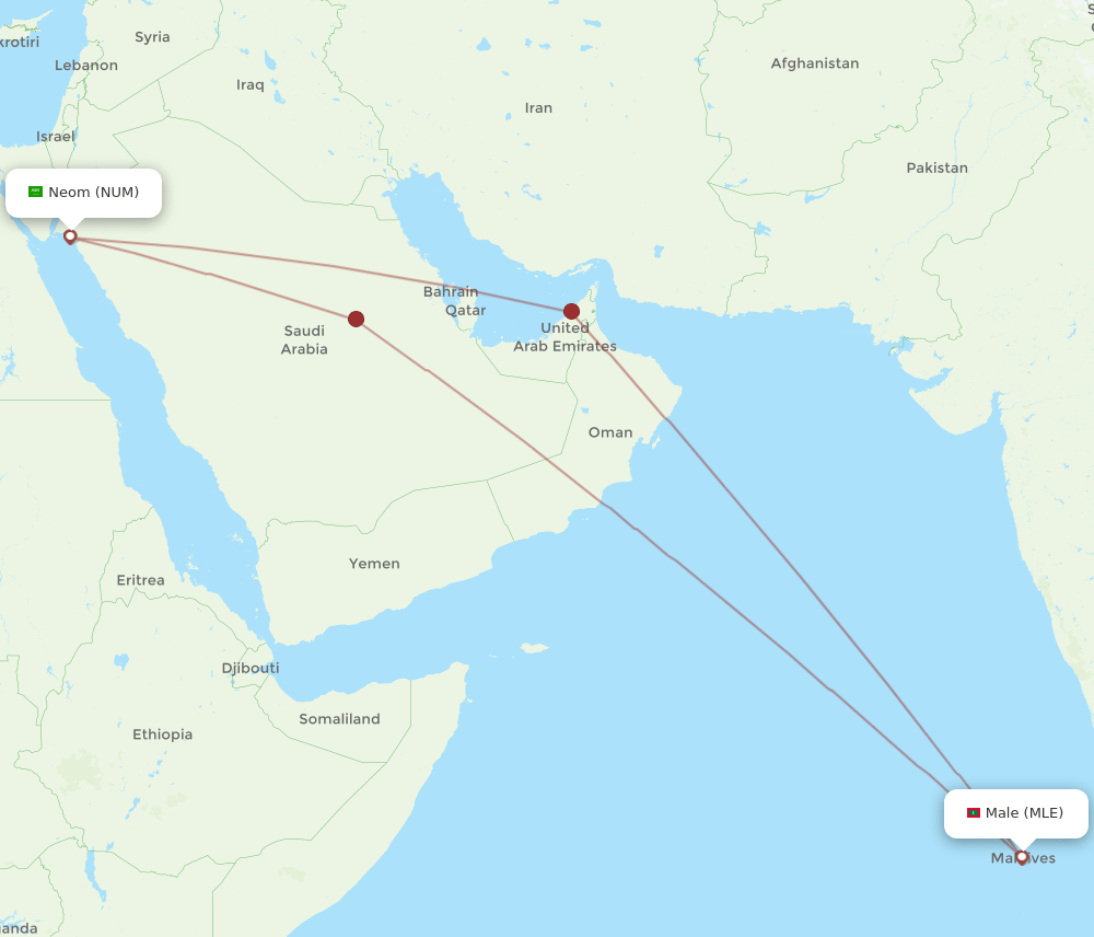Male - Neom Bay route map and flight paths