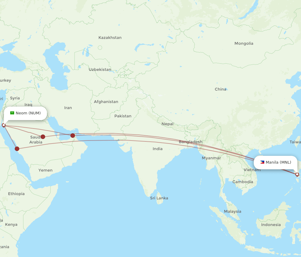 NUM-MNL flight routes