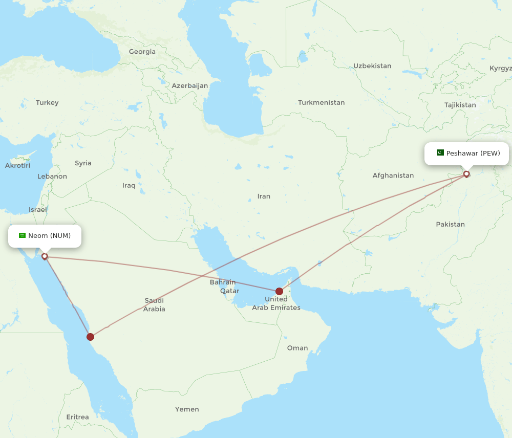 NUM-PEW flight routes