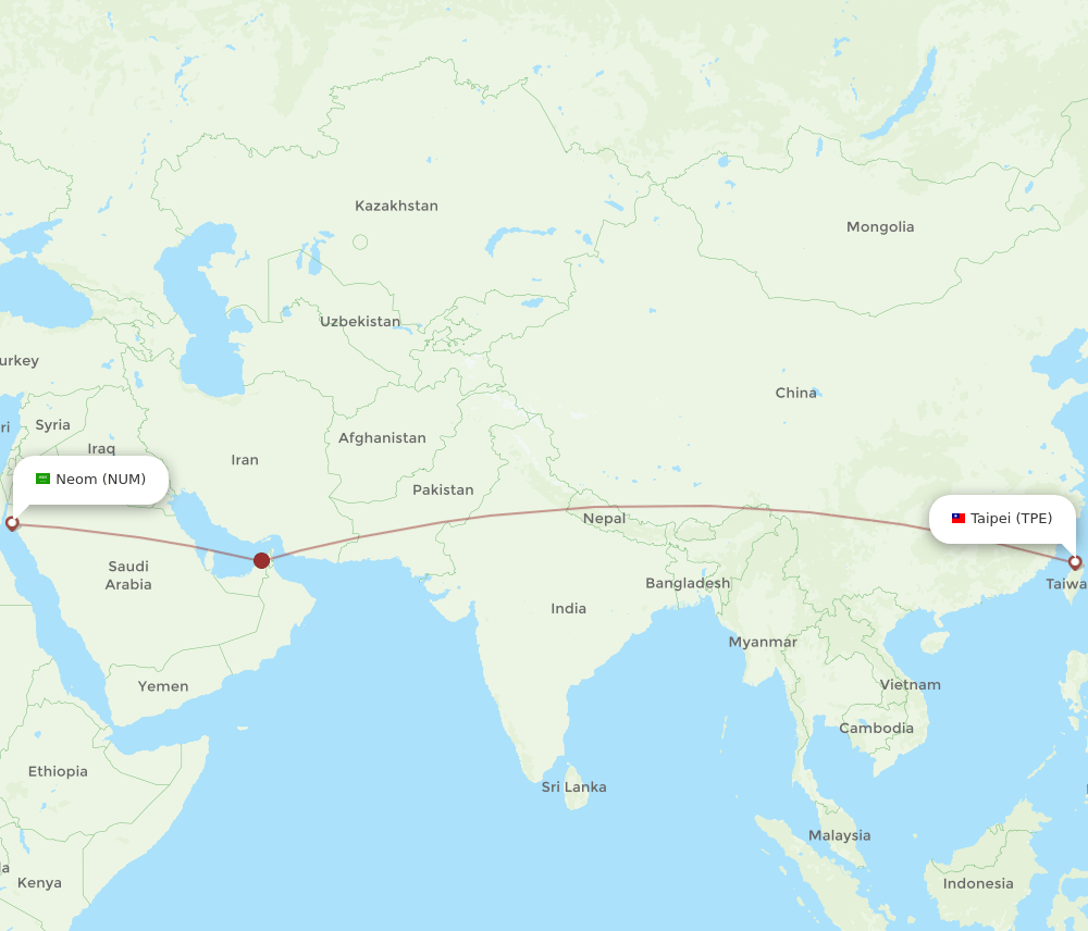 NUM to TPE flights and routes map