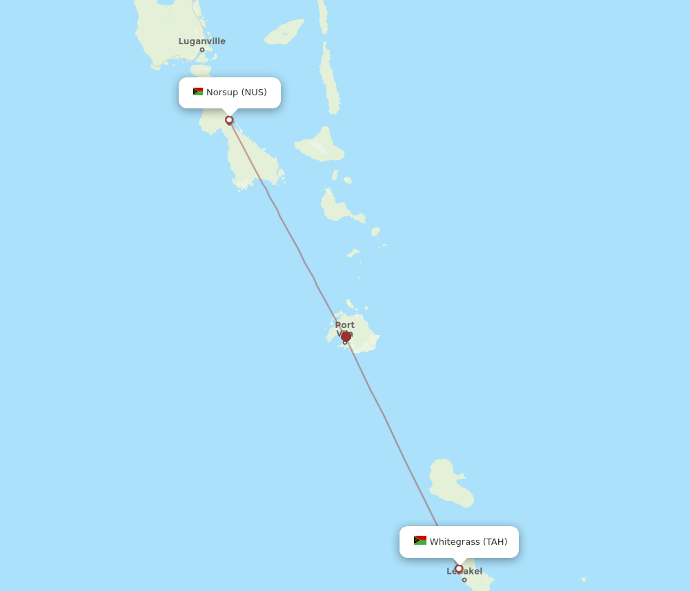 Tanna Island - Norsup route map and flight paths