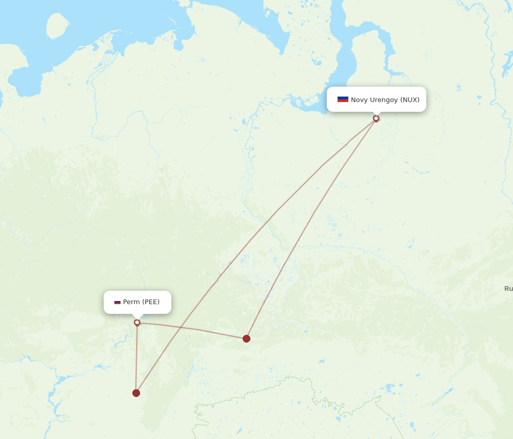 Perm - Novyj Urengoj route map and flight paths