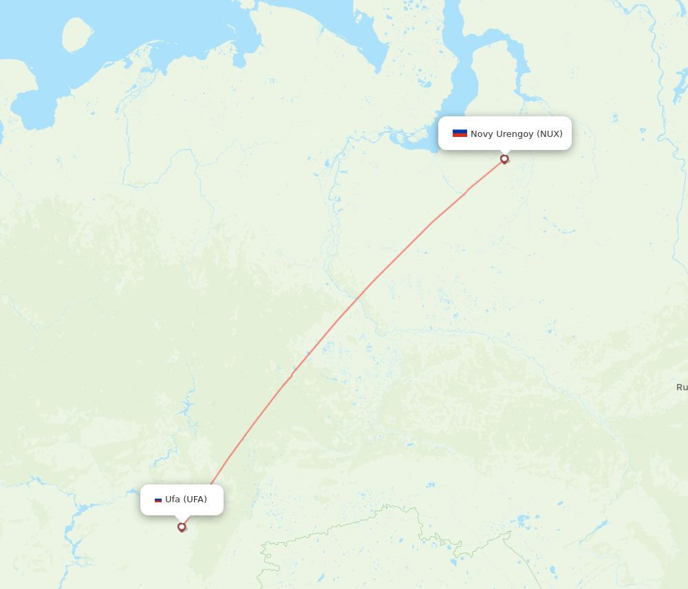 NUX to UFA flights and routes map