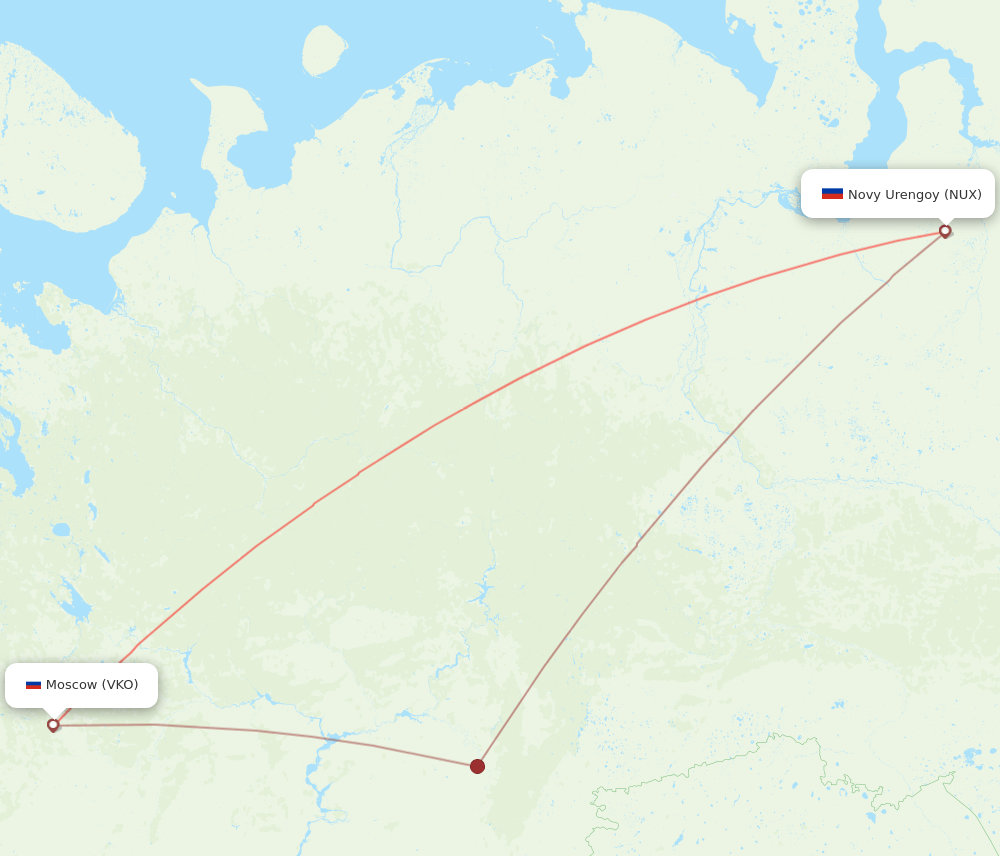 Novyj Urengoj - Moscow route map and flight paths