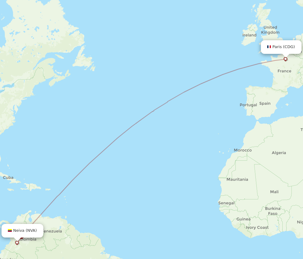 Paris - Neiva route map and flight paths