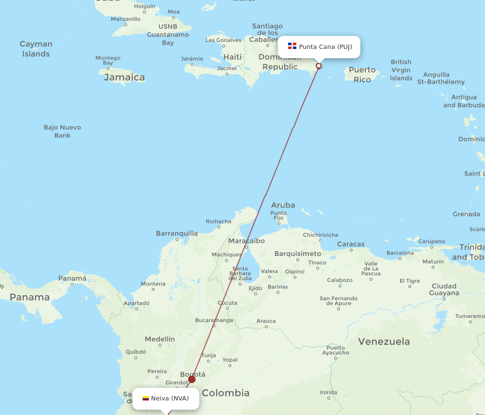 NVA-PUJ flight routes