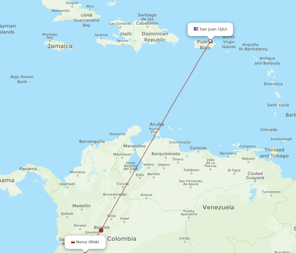 San Juan - Neiva route map and flight paths