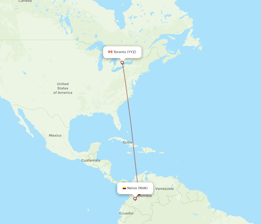 Toronto - Neiva route map and flight paths