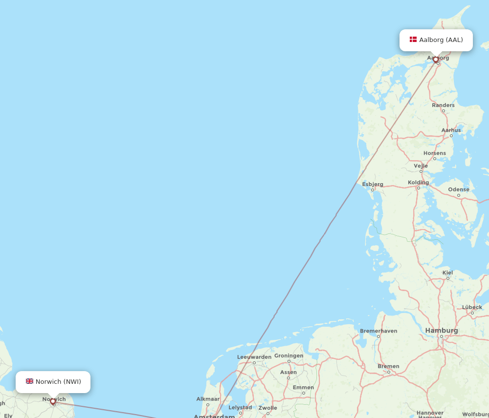 NWI-AAL flight routes