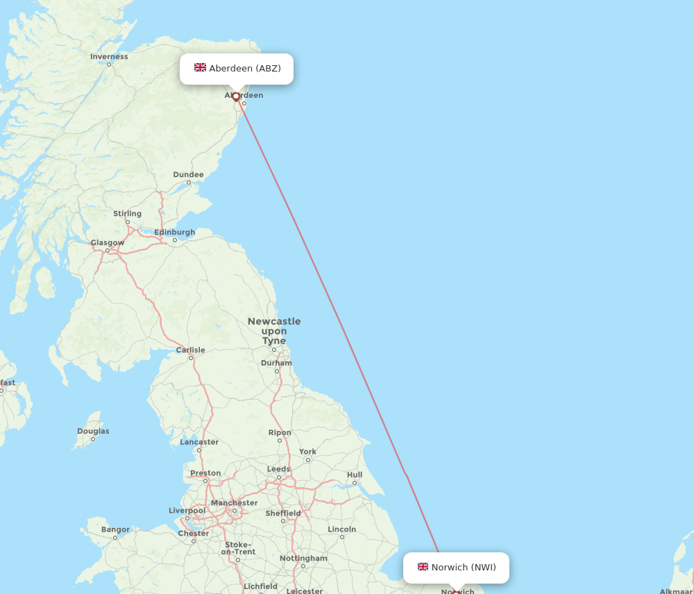 Norwich - Aberdeen route map and flight paths