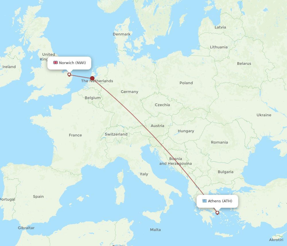NWI-ATH flight routes