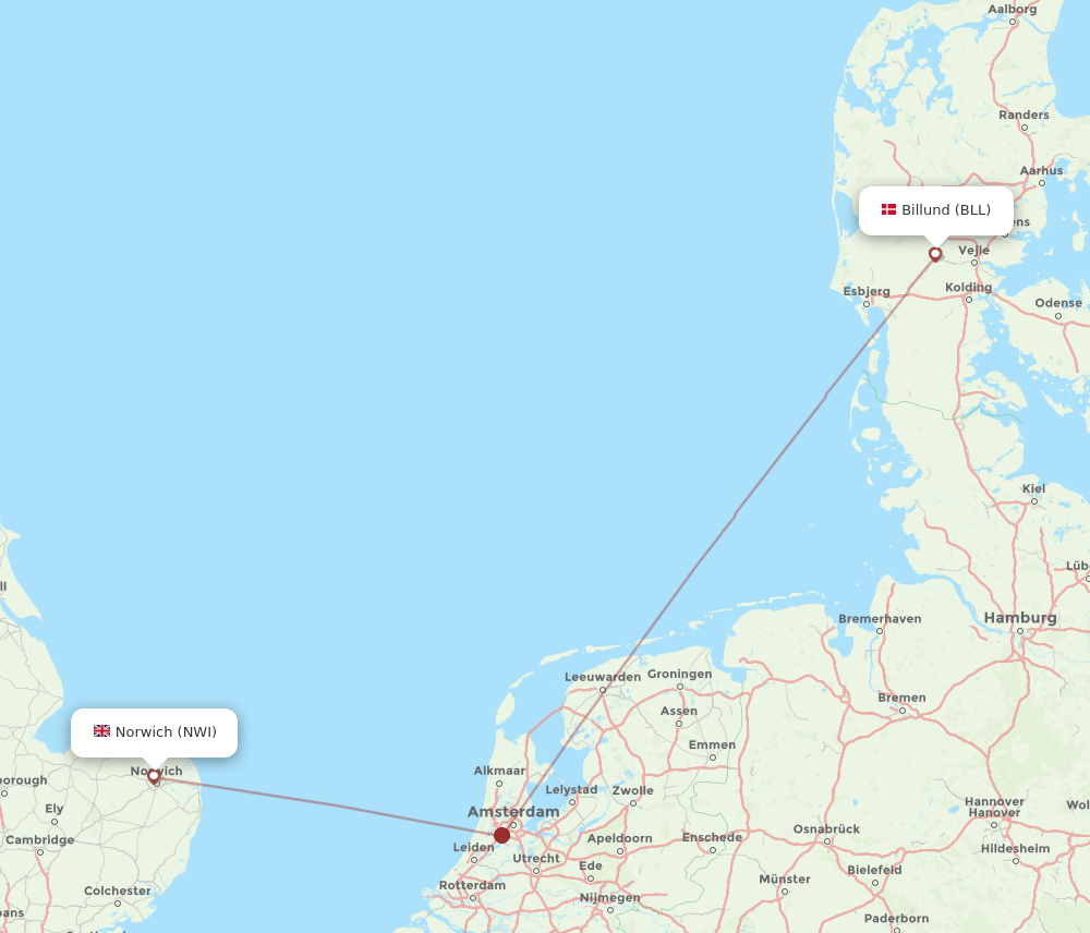 NWI-BLL flight routes