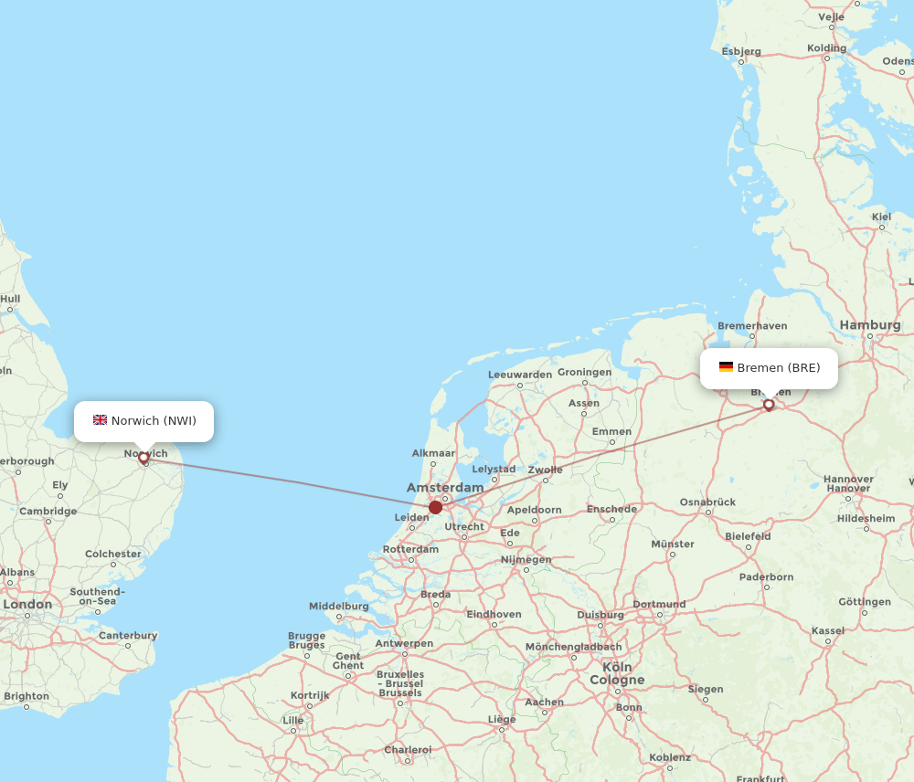 NWI-BRE flight routes