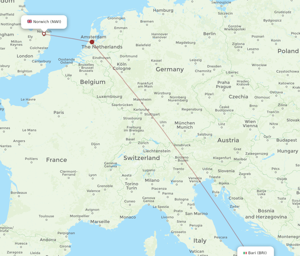 NWI-BRI flight routes