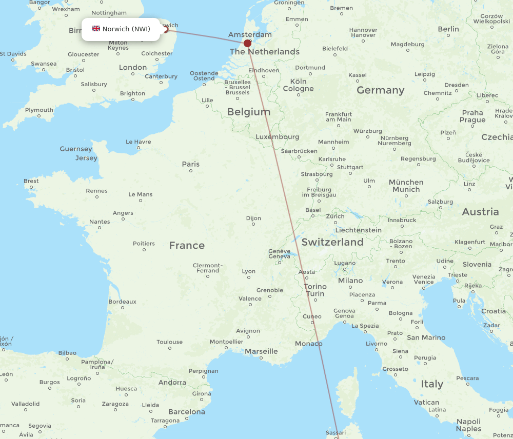 NWI-CAG flight routes