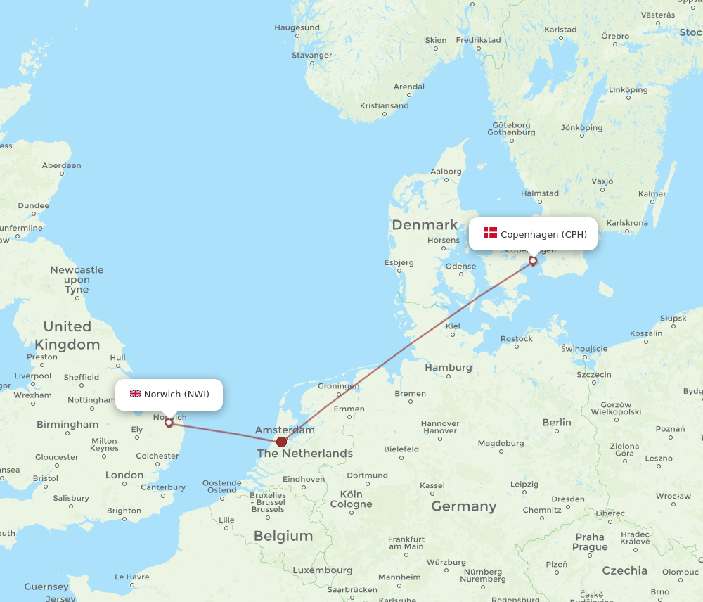 NWI-CPH flight routes