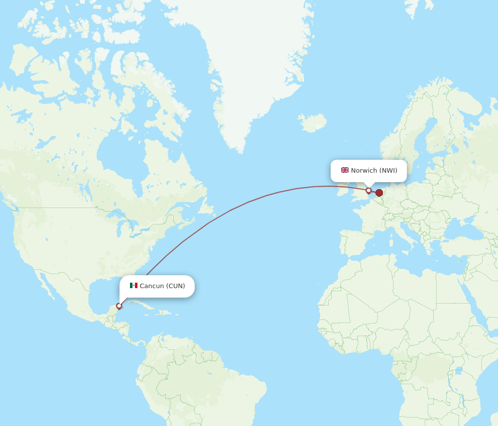 NWI-CUN flight routes