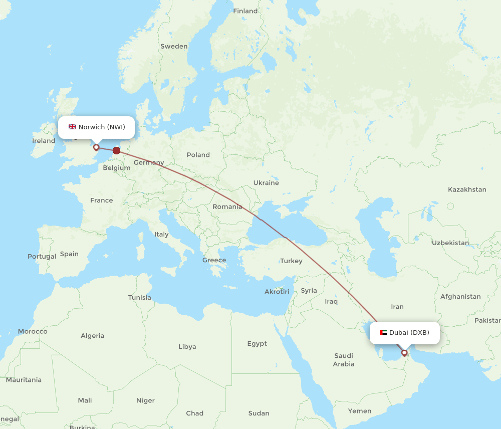 NWI-DXB flight routes