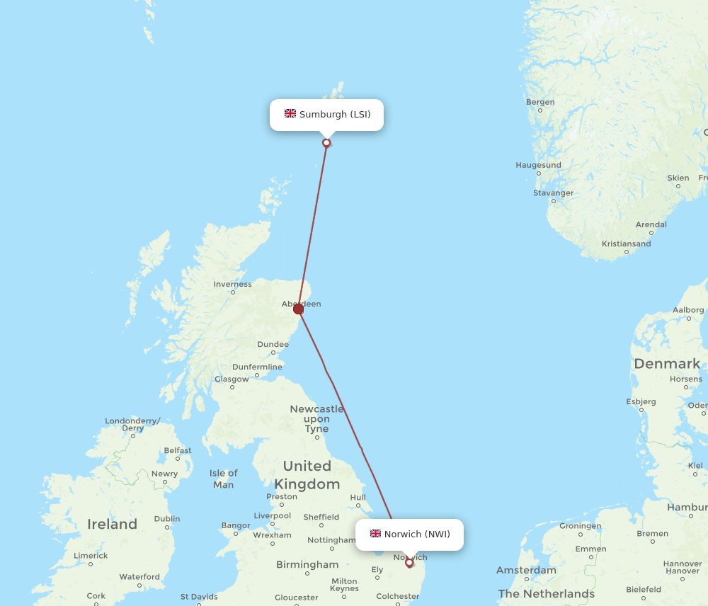 Norwich - Shetland Islands route map and flight paths