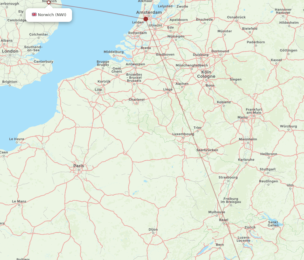 Norwich - Milan route map and flight paths