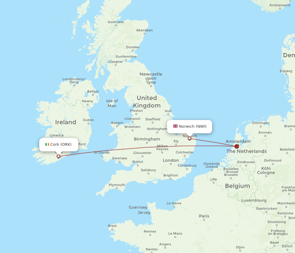 NWI-ORK flight routes