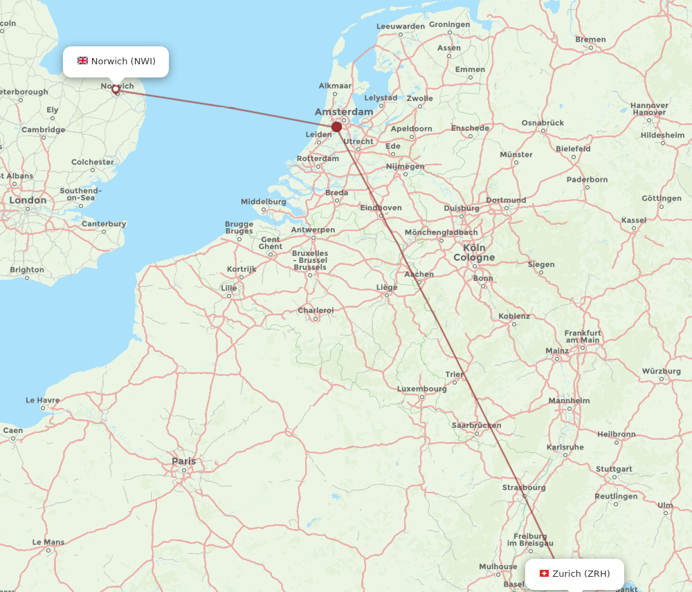 ZRH to NWI flights and routes map