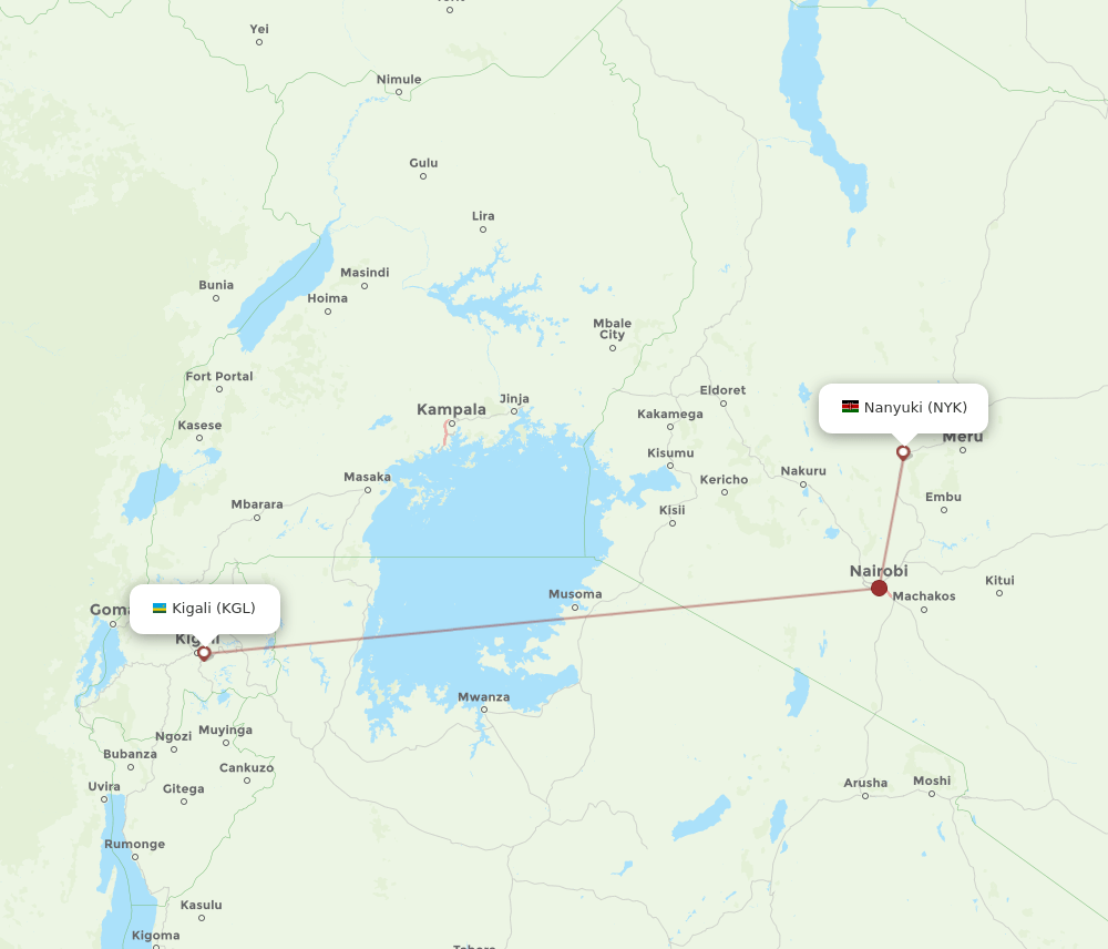 NYK to KGL flights and routes map