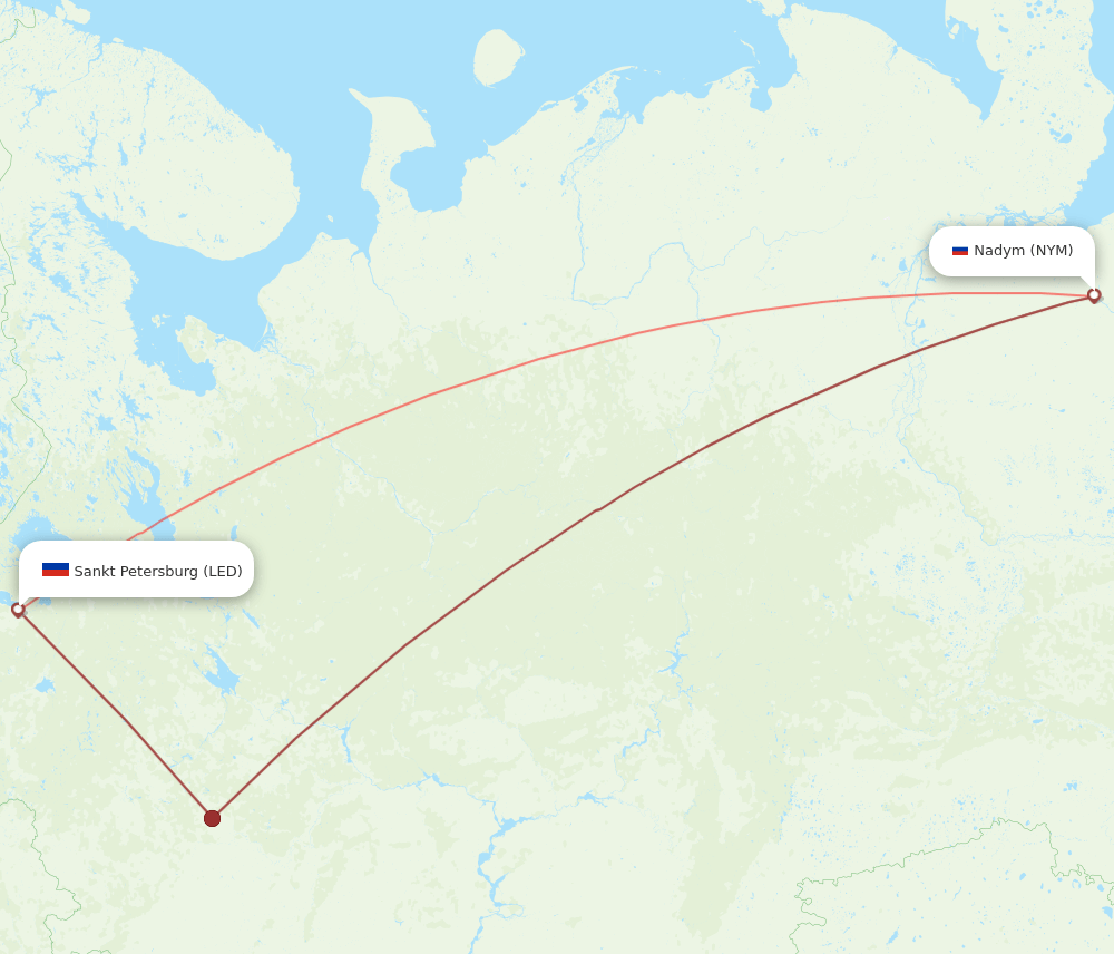 Nadym - Saint Petersburg route map and flight paths