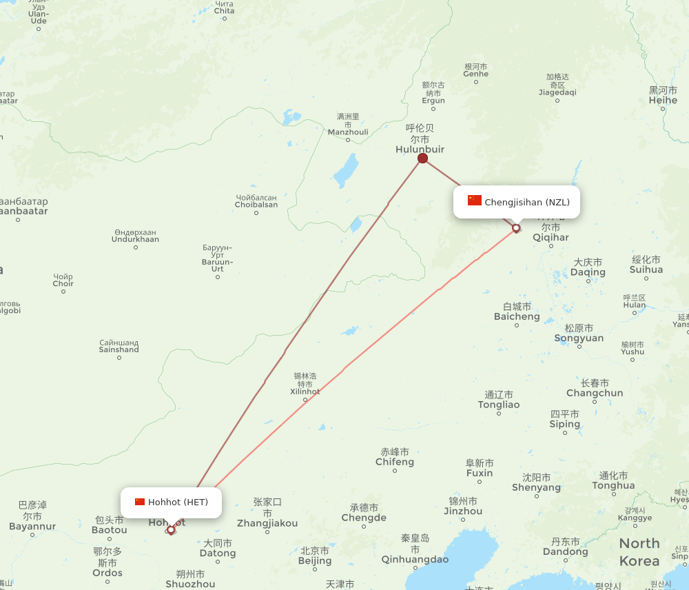 Chengjisihan - Hohhot route map and flight paths