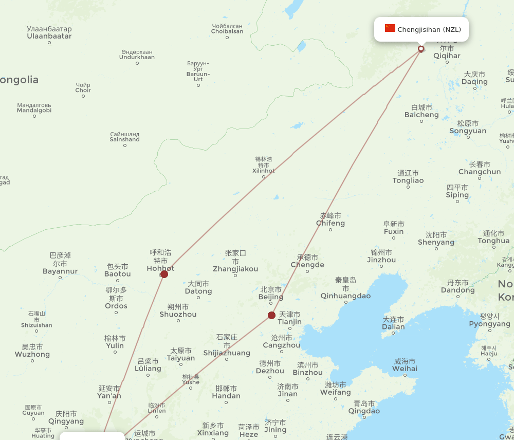 NZL-XIY flight routes