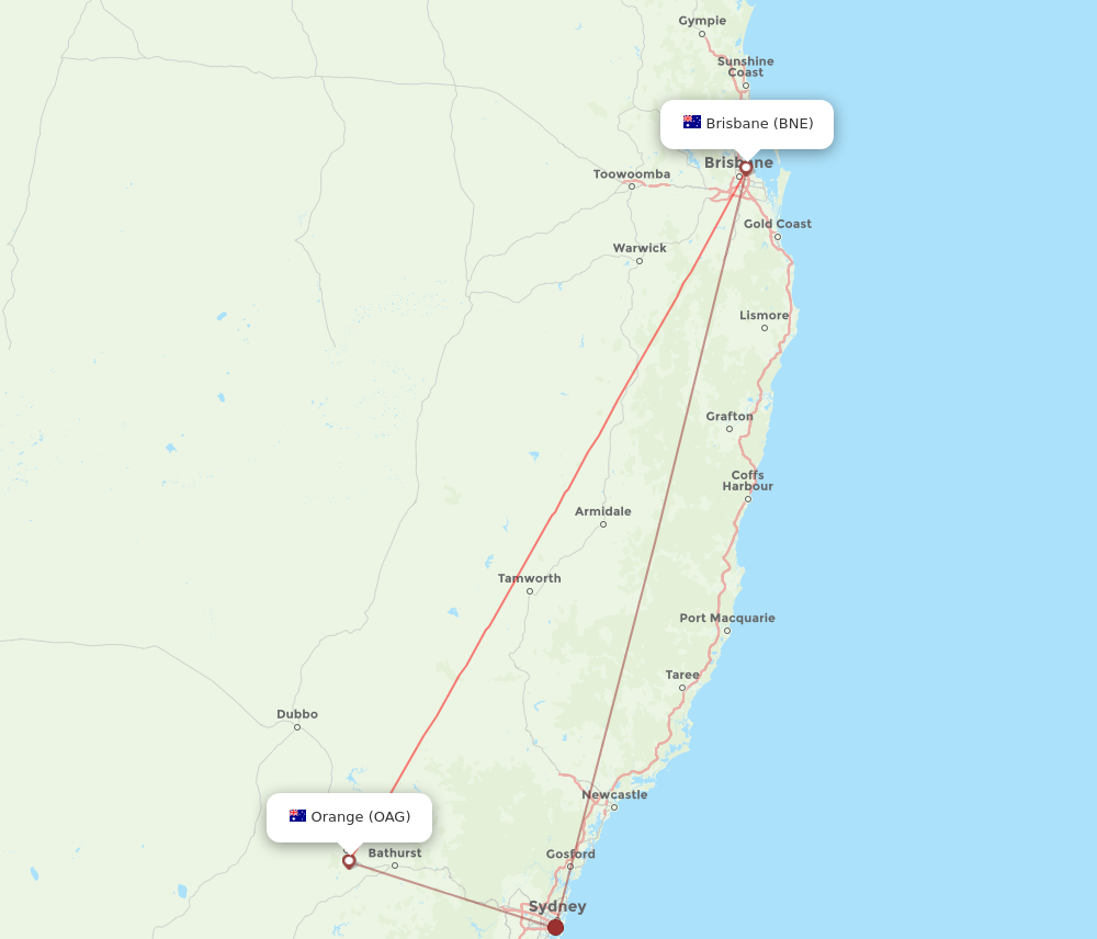 OAG to BNE flights and routes map