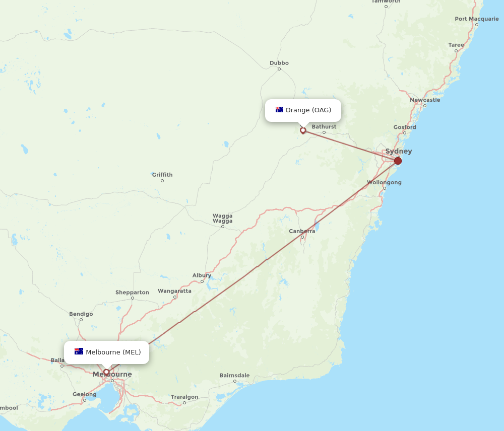 OAG to MEL flights and routes map