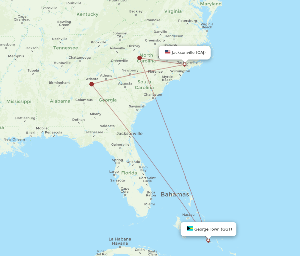 OAJ-GGT flight routes