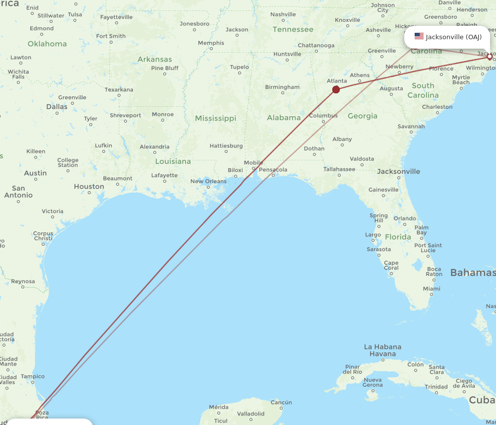 OAJ-MEX flight routes