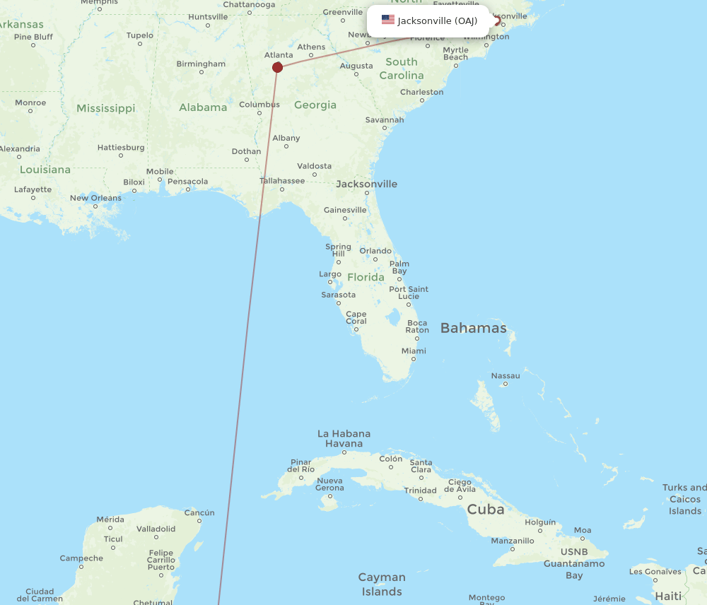 OAJ-RTB flight routes