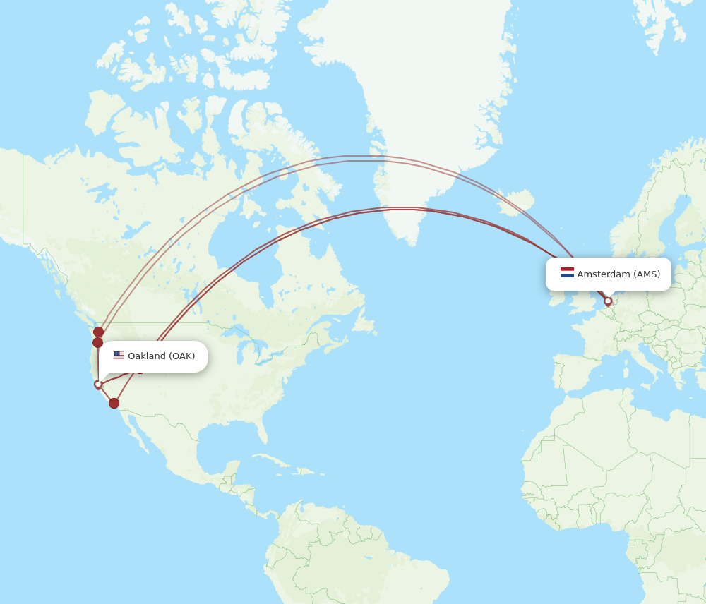 OAK to AMS flights and routes map