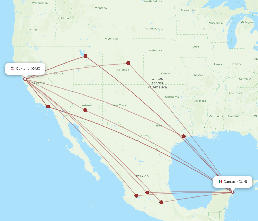 OAK-CUN flight routes