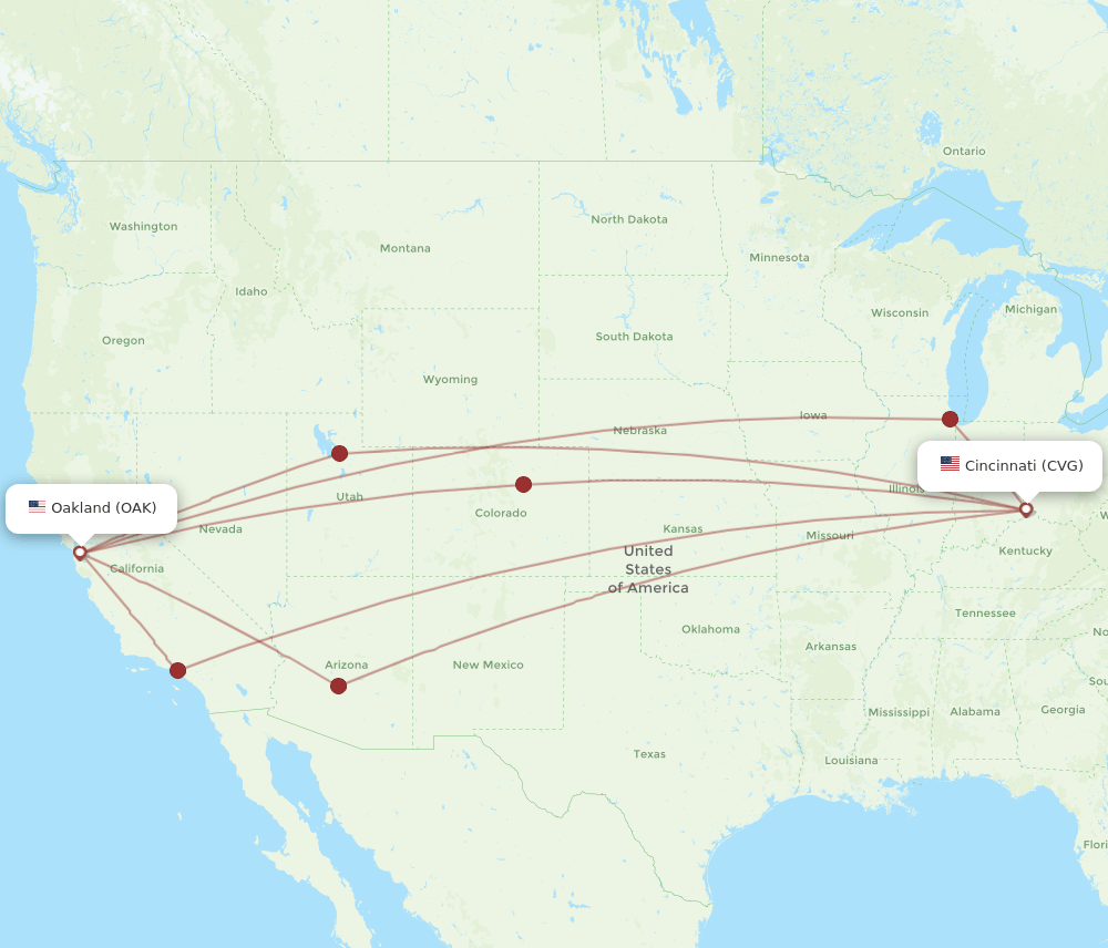 OAK to CVG flights and routes map