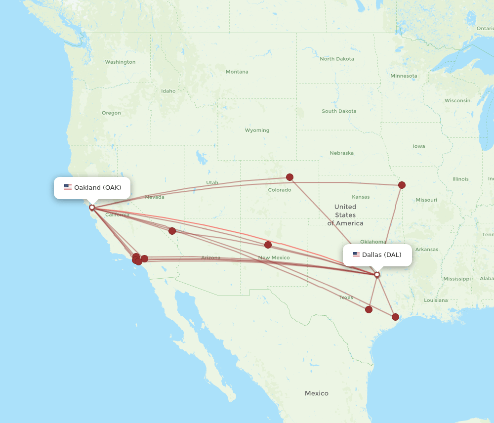 OAK to DAL flights and routes map